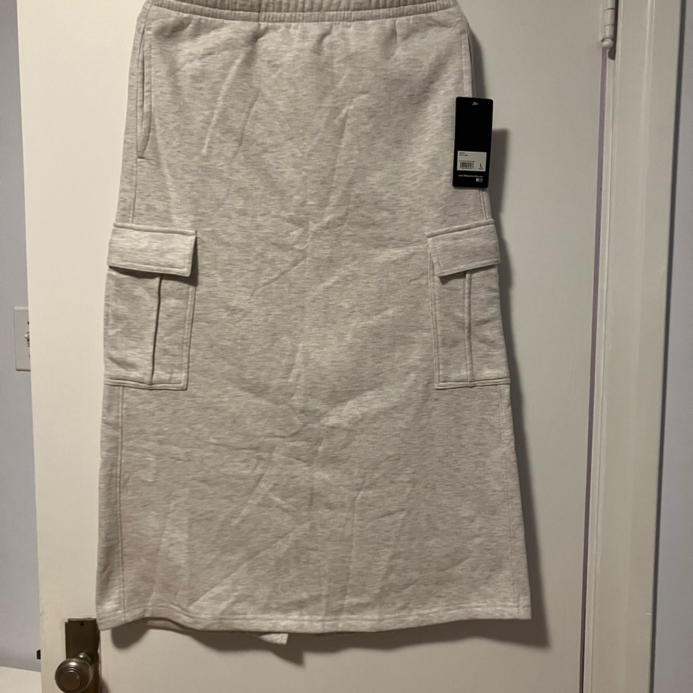 90 Degree By Reflex Light Gray Cargo Midi Skirt